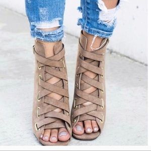 Lace up peep toe booties